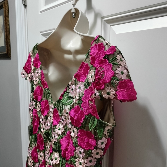 Xscape Pink and Green Floral Midi Dress - Picture 7 of 10
